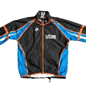 LIFETIME FITNESS BLACK/ORANGE/BLUE LONG SLEEVE LIGHTWEIGHT WINDBREAKER JACKET